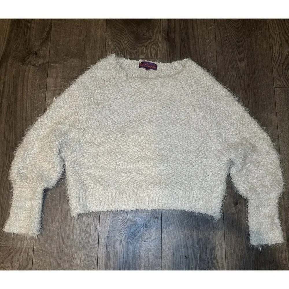 Anthropologie Sweet Sinammon Beige Gray Fuzzy Sweater Croppd Sz M Medium